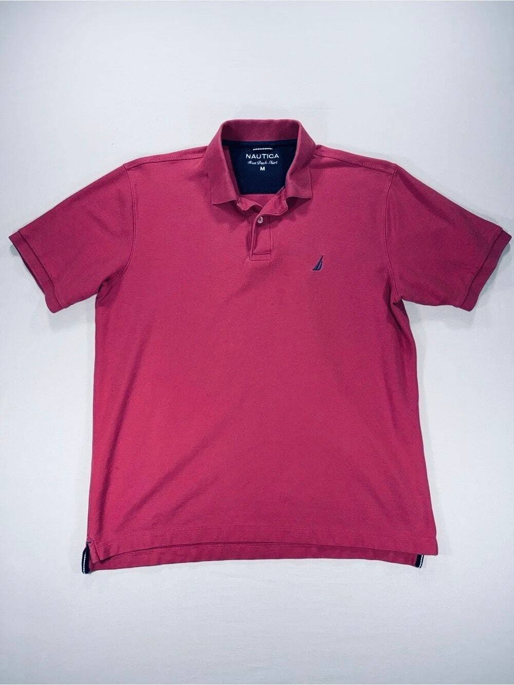 Nautica True Deck Shirt Polo Short Sleeve Pink Men Size M